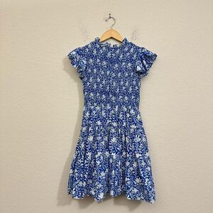 SLV SUR LA VAGUE Smocked Mini Dress Blue Floral Ruffle Babydoll
